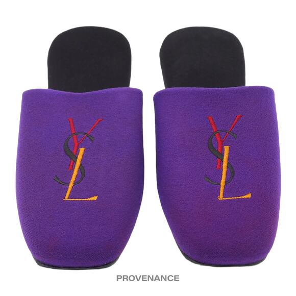 🔴 Yves Saint Laurent YSL Logo Slipper - Purple Velour - Picture 1 of 8
